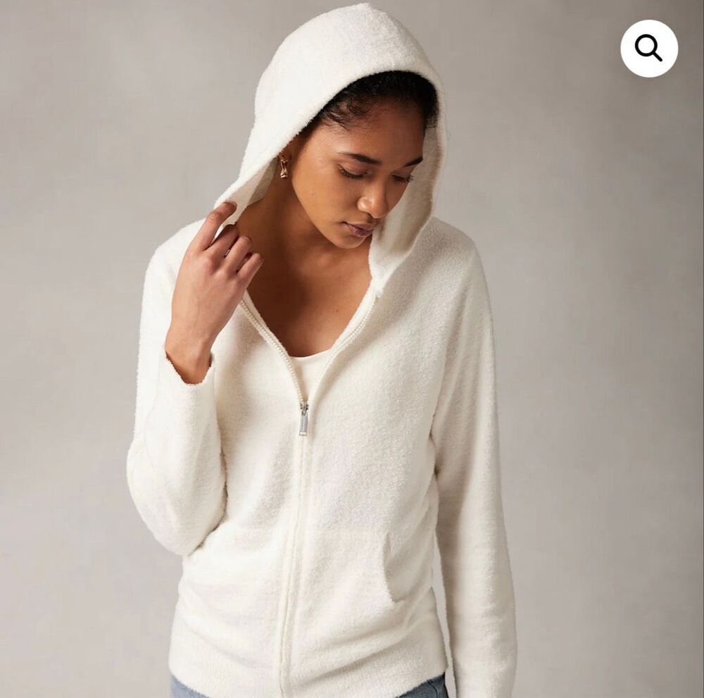 Kashwere Women's Slim Fit Full Zipper Long Sleeve Hoodie cream S NWT